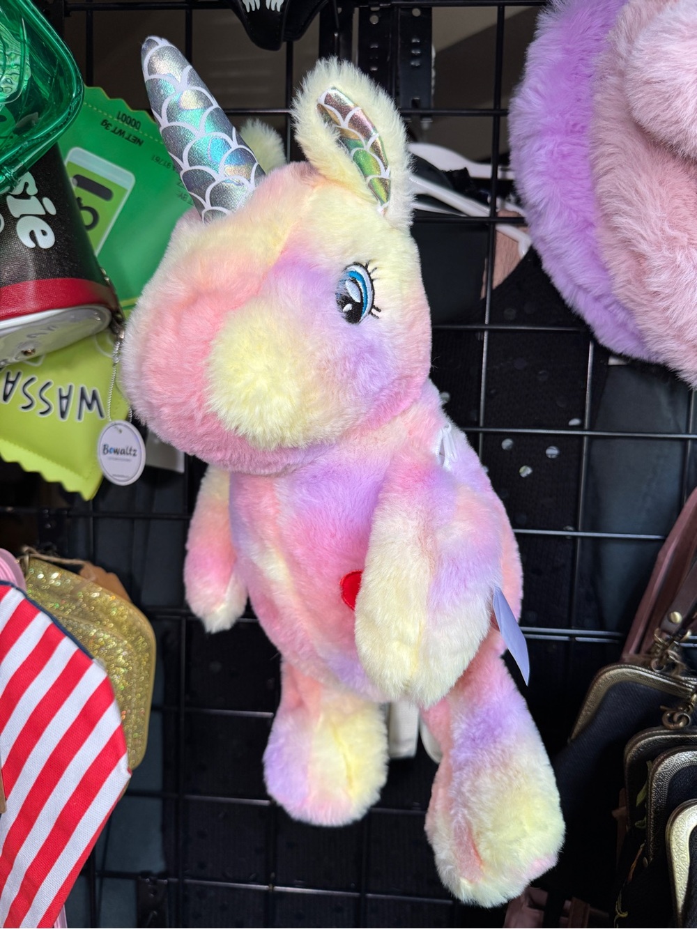 NWOT Fuzzy Pastel Rainbow Heart Unicorn Backpack